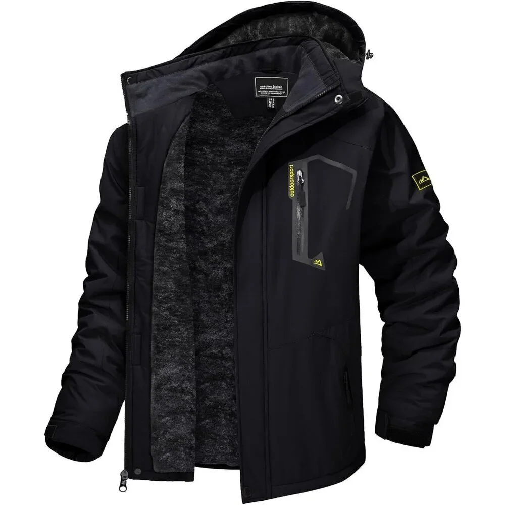 Men's #215 Black Winter Ski Jacket Water Resistant Fleece Hooded Parka